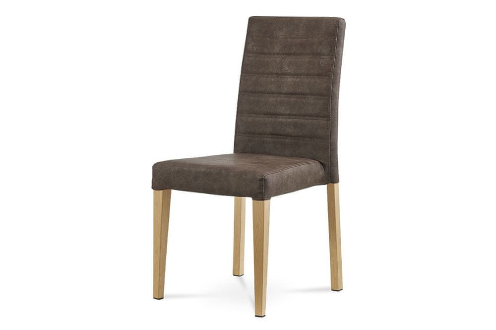 Autronic jedálenská stolička,hnedá látka dekor brúsená koža, podnož kov, 3Ddekor divoký dub WE-9092 BR3